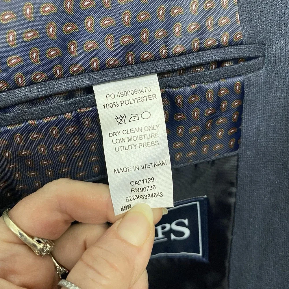 Chaps Navy Blue‎ Men's Sport Coat 48R Lined Jacket. Suede Feel